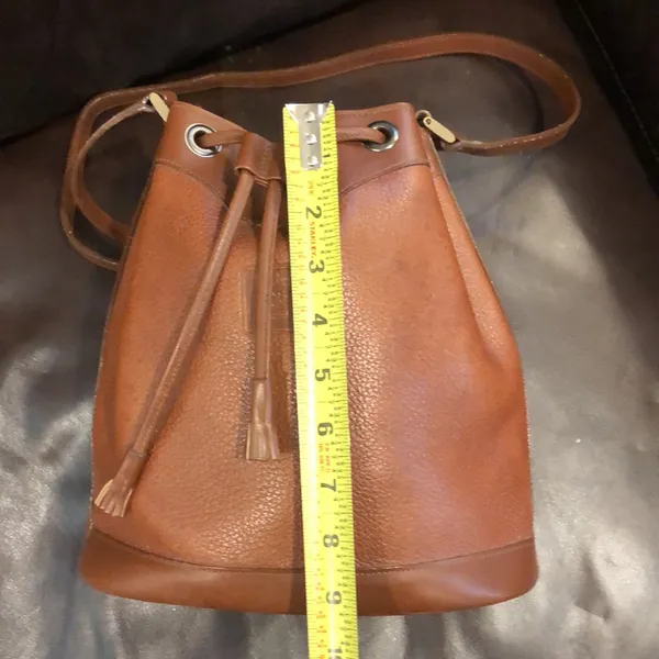 BURBERRYS Brown Leather Drawstring Bucket Bag Nova Check Lining VINTAGE - Image 10