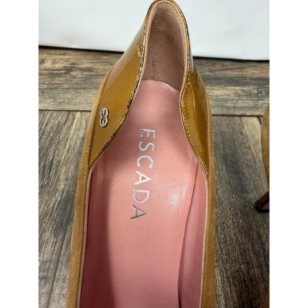Escada Tan Suede Pointed Toe Pumps Patent Heel Accent Made in Italy Size 8.5 - Image 10