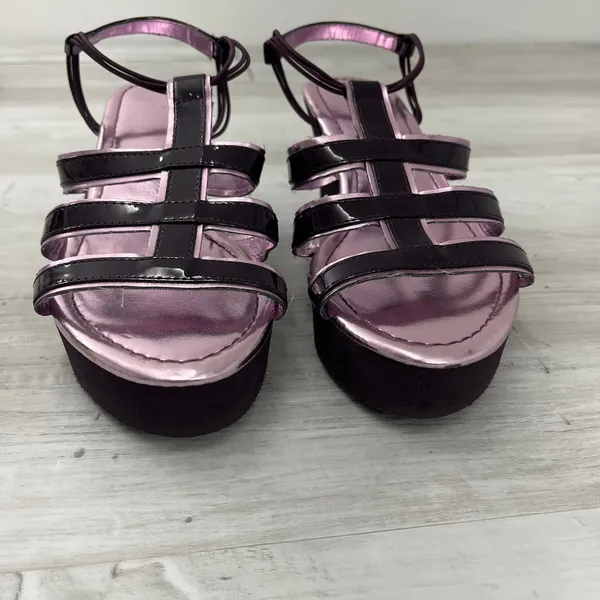 Avon Metallic Purple Strappy Platform Heels Y2K Chunky Cutout Sandals 6-6.5 - Image 3