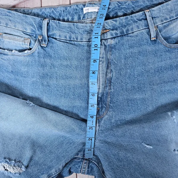 Good American Destructed High Rise‎ Straight Leg Jeans Women Size 15 Blue - Image 8