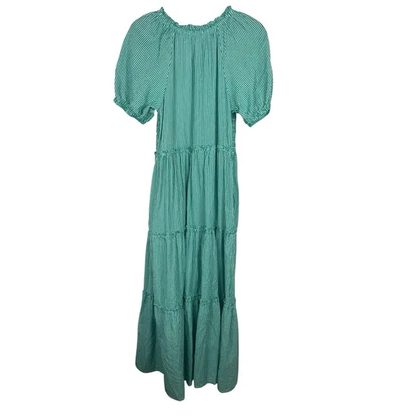 Sundance Smocked Button Maxi Dress S Green White Striped Tiered Cottage Boho - Image 7