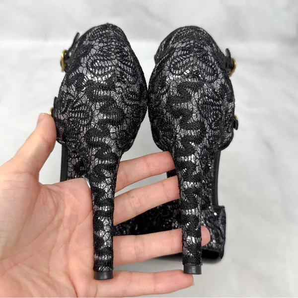 Dolce & Gabbana Vintage Y2K Embroidered Glitter Mary Jane Ankle Strap Heels 37.5 - Image 8