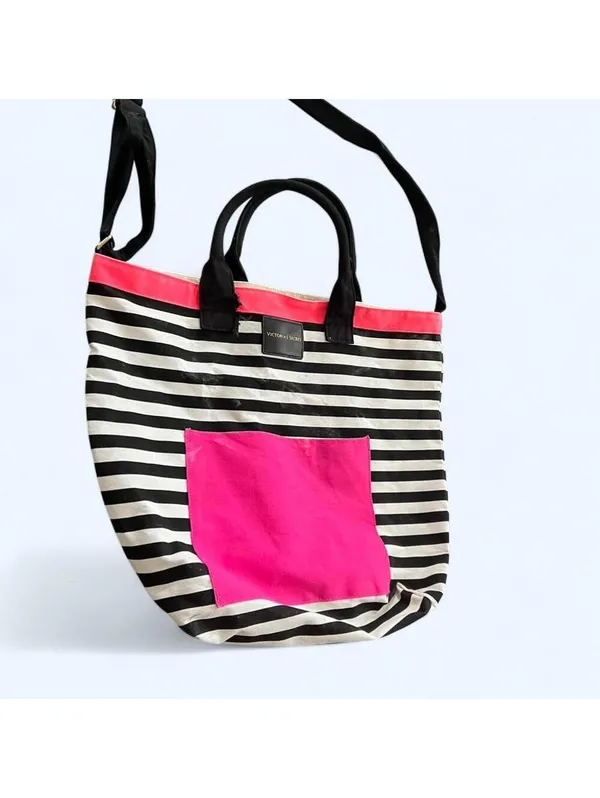Vintage Y2K Victoria’s Secret Pink Striped Tote Bag Beach Shoulder Bag 💗 - Image 7