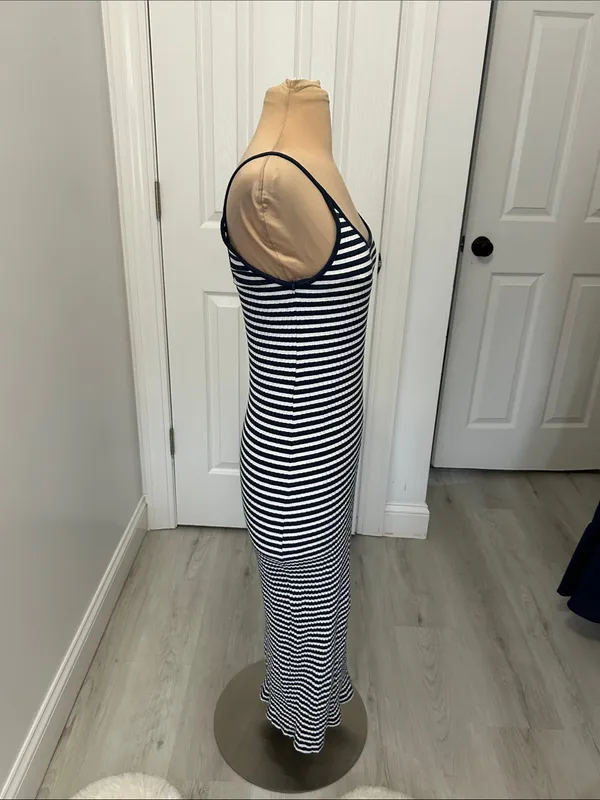 Zara Navy White Striped Maxi Tank Dress - Image 3