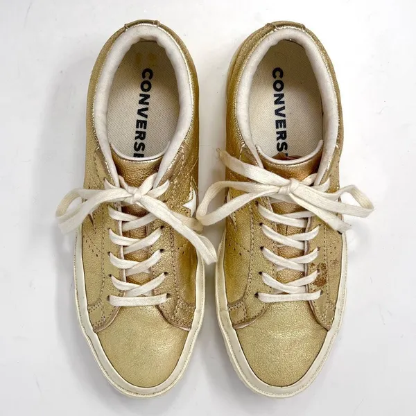 Converse One Star Metallic Gold Egret Leather Low 161589C Skate Sneaker 7 - Image 8