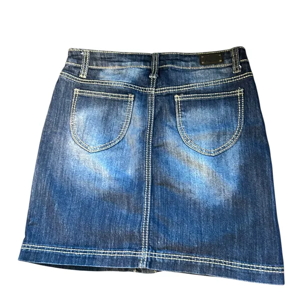 Earl Jean Denim Mini Skirt Dark Wash Distressed Y2K Western 90's Hippie Size 4 - Image 7