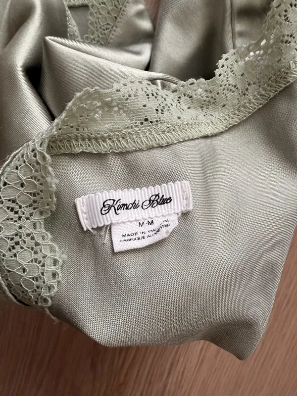Kimchi Blue Sage Green Satin Lace Halter Top - Image 3