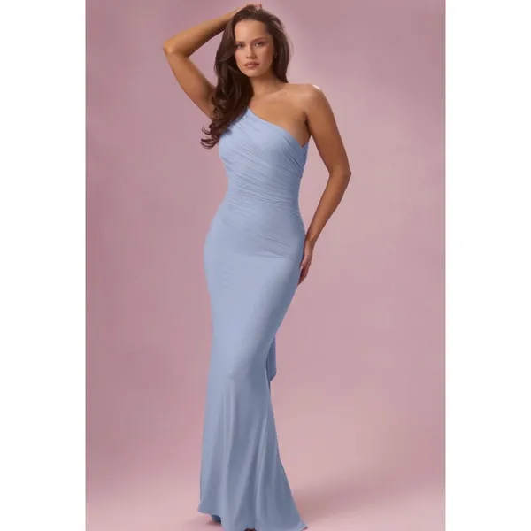 Oh Polly Annelise Premium Jersey One Shoulder Gown Maxi Dress Powder Blue XS New - Image 3