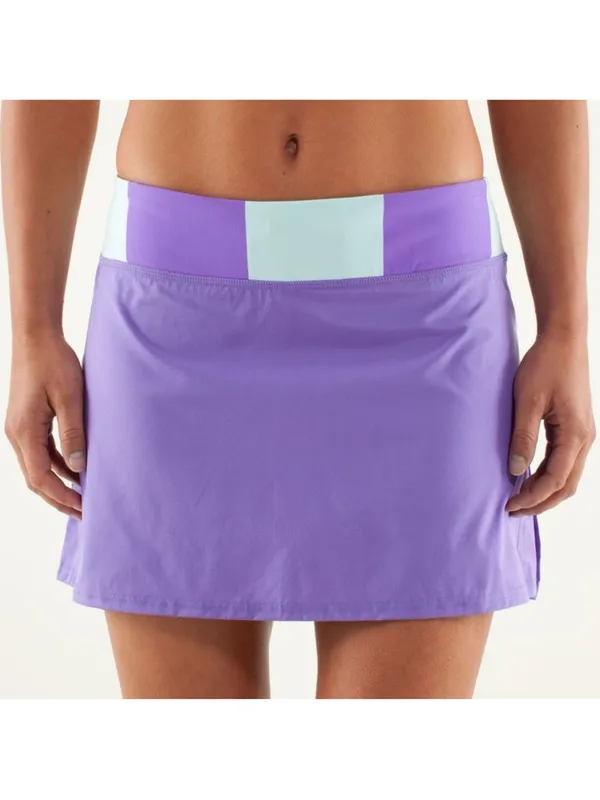 Lululemon Women's Power Purple White Built-in Shorts Pace Setter Run Skirt 8Tall - Image 4