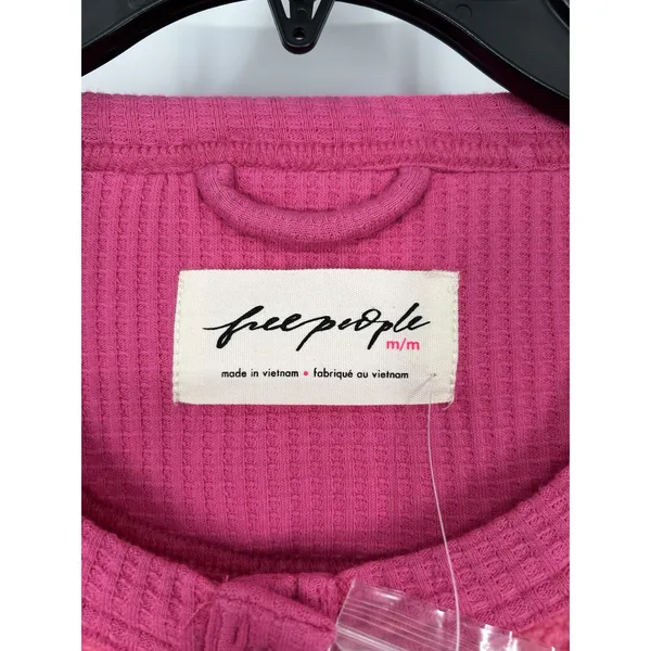 Free People Hug Me Sherpa Button Up Sweater Sangria Sunset Hot Pink Medium - Image 3