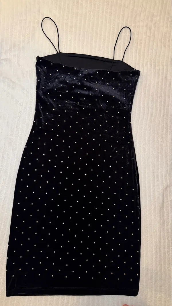 H&M Conscious Black Velvet Rhinestone Mini Dress XS - Image 2
