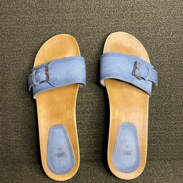 Zara Women's Denim Blue Slide Sandals - Image 3