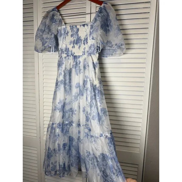 Abercrombie & Fitch The A&F Emerson Angel Sleeve Midi Dress Size S Blue - Image 5