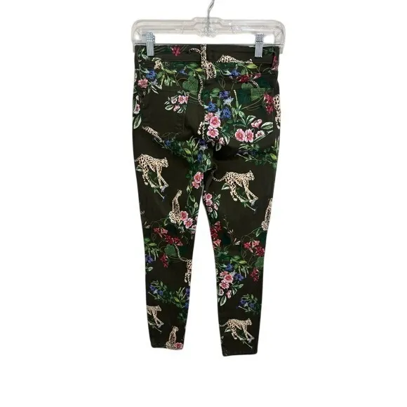 L'AGENCE Margot High Rise Skinny Jeans Guepard Floral Moss Green Cheetah Size 26 - Image 8