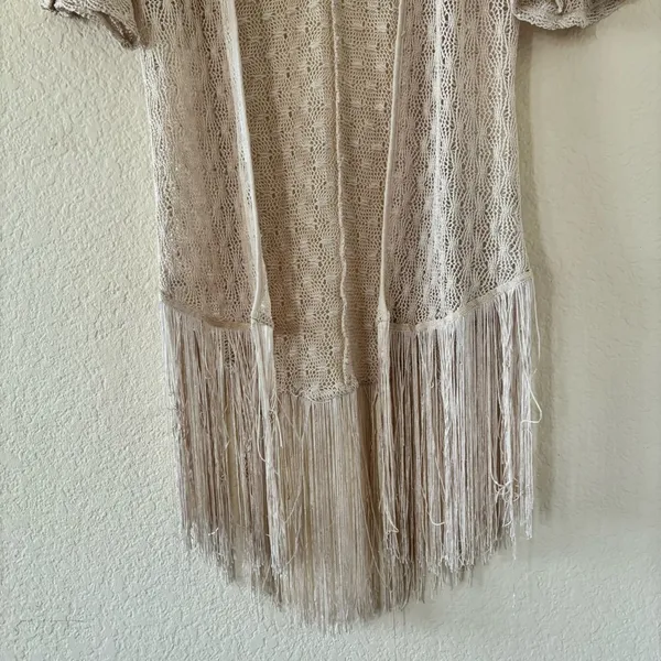 Liberty Love Cardigan Size S Cream Crochet Fringe Boho Open Front Cover‎ Up - Image 4