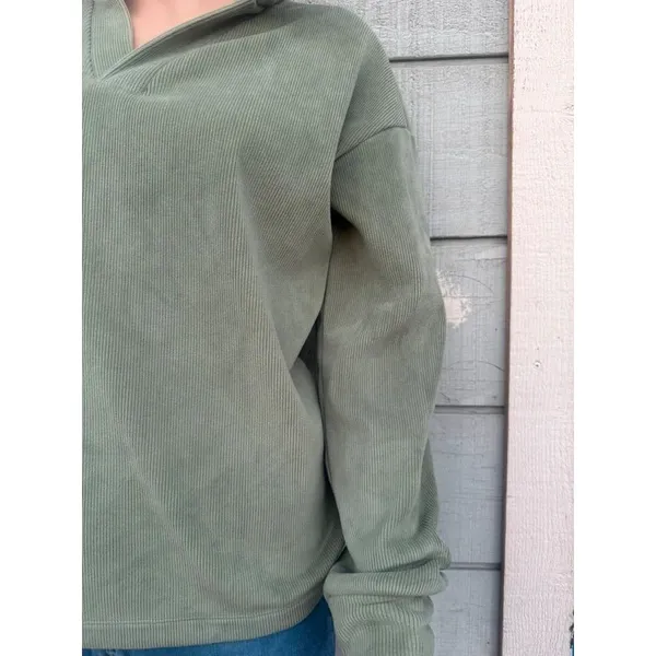 Women’s mondetta sage green ribbed pull over sweater size small - Image 2