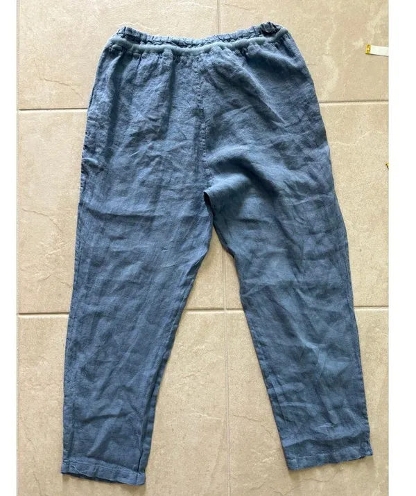 Kaktus Pants Womens Large Blue Linen Italy Lagenlook Boho Coastal Beachy Capsule - Image 4