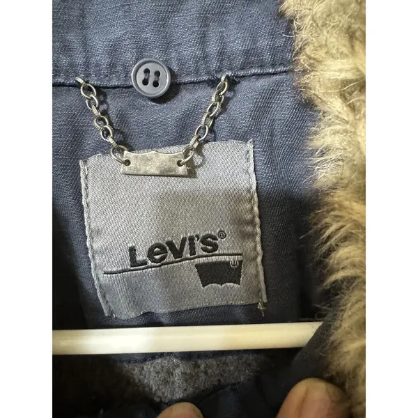 VTG Y2K Levi’s Denim‎ Jacket Collar Button Zip Pocket Blue Dark Women - Size M - Image 3