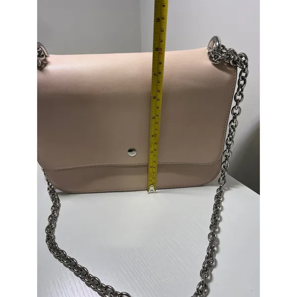 Pale Pink Vegan Faux Leather Chain Strap‎ Crossbody Bag Structured Flap Handbag - Image 2