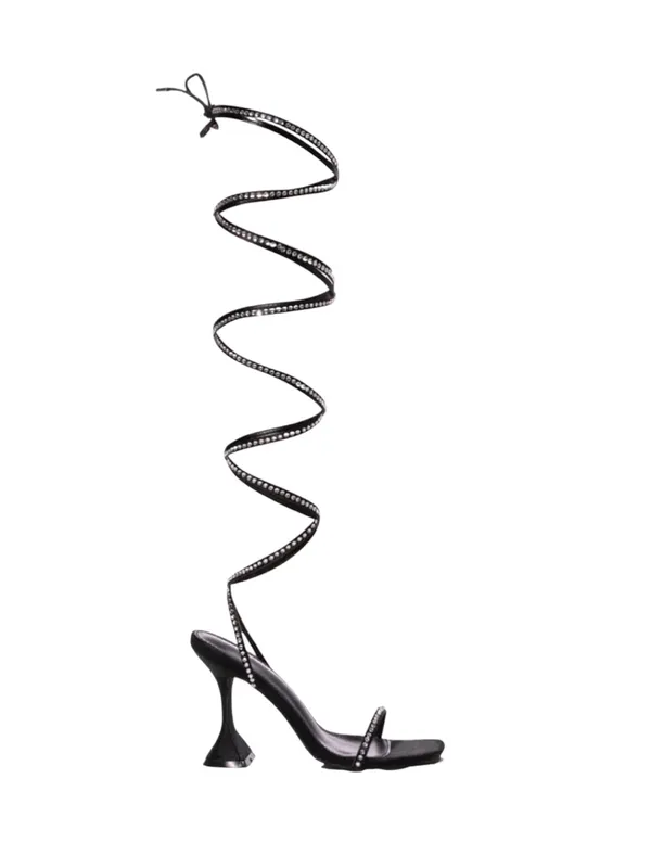 NEW AZALEA WANG Sophie Rhinestone Lace Up Sandal in Black Size 9 - Image 2