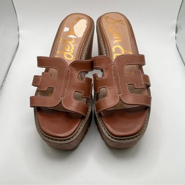 NWOB Sam Edelman Women's Laine Platform Wedge Sandal Color: Rich Cognac size 8.5 - Image 2