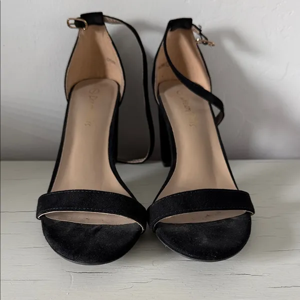 Dream Paris Black Ankle Strap Block Heel Sandals 3” Dress Evening Shoes 7 - Image 2