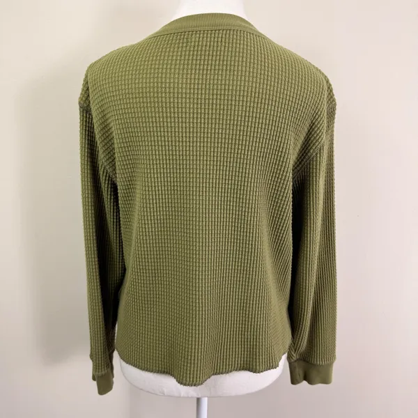 Madewell Womens Olive Green Waffle Knit Notch Neck Thermal Top Size Medium - Image 4
