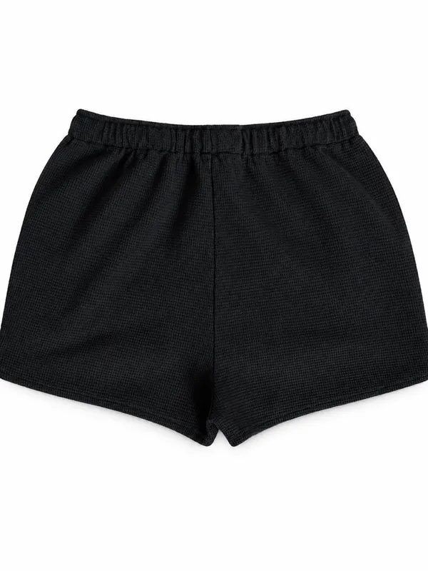 Black Waffle Knit Lounge Sleep Shorts Size Small - Image 3