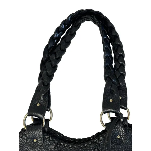 Vintage FENDI Black Pebbled Leather Spy Bag Purse Braided Handles Handbag - Image 3