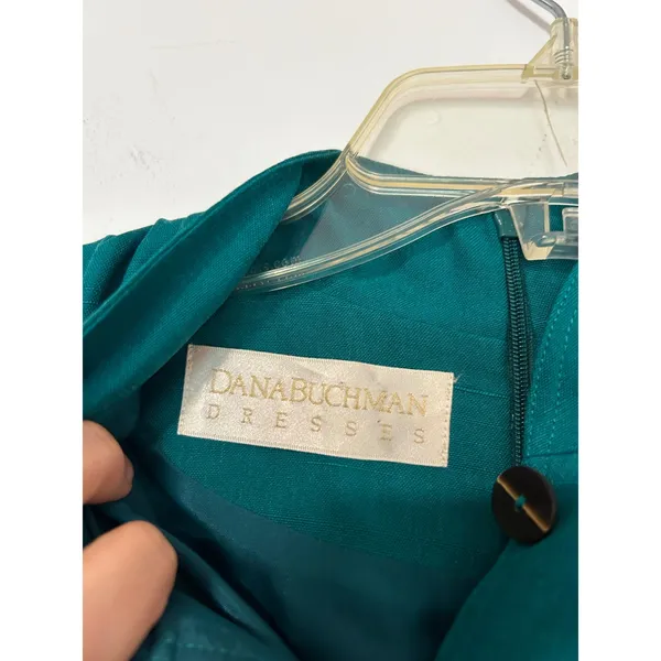 Dana Buchman Silk Teal Green Mandarin Collar Sheath Midi Dress Size 6 32820212 - Image 3