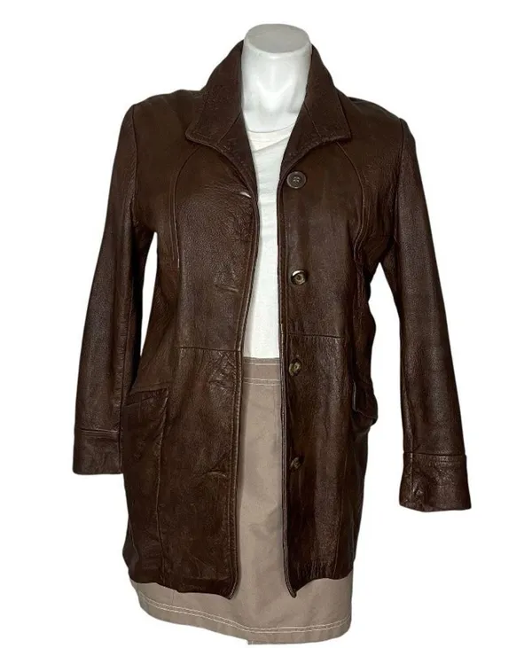 LEATHERS By NEW ENGLAND Sports Wear Brown Leather Jacket Half Belt VINTAGE - Image 3