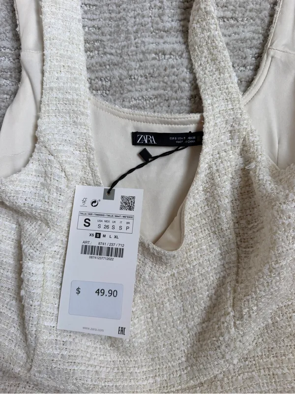 Zara Cream Sleeveless Textured Mini Dress - Image 3