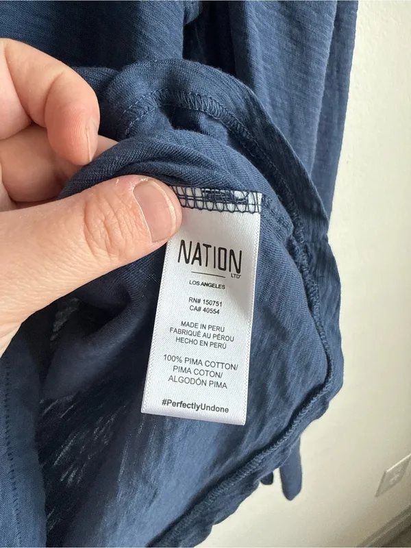 Nation LTD Tamira Elizabethan Tee Ocean Blue Ruffle Pima Cotton Top Medium - Image 6