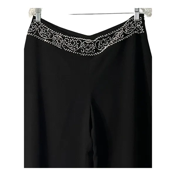 JR Nites Palazzo Pants Womens Size 12 Black Beaded Sheer Wide Leg Evening 1990s - Image 6