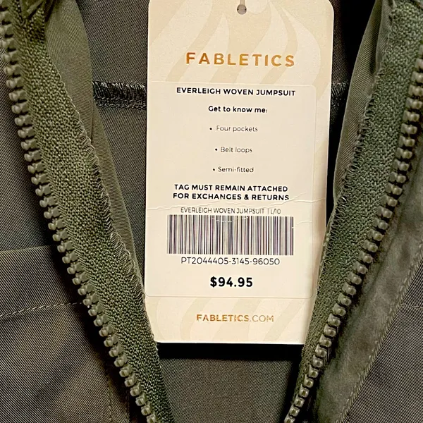 NWT Fabletics Everleigh Woven Jumpsuit Utility Long Sleeve Safari Green L - Image 8