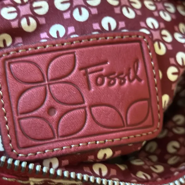 Fossil‎ Red Floral Canvas Leather Trim Crossbody Bag Small Messenger Purse - Image 13