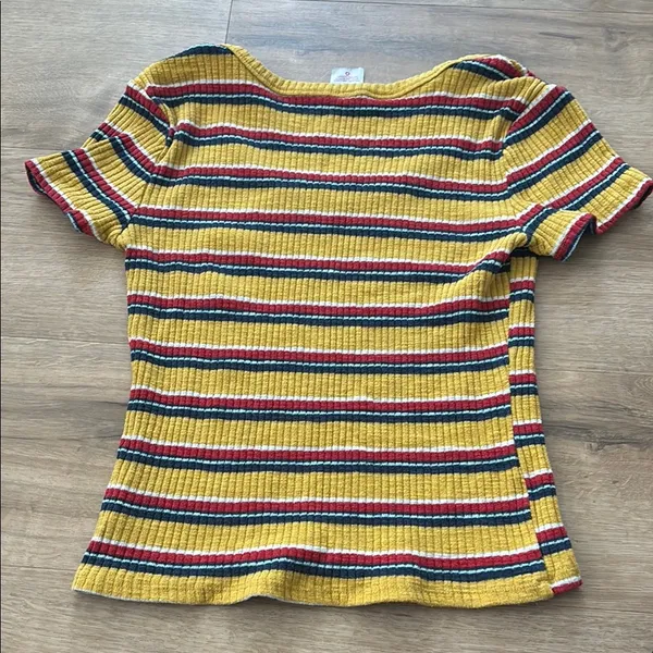 Striped Yellow Ribbed Women's Top Size M - Image 2