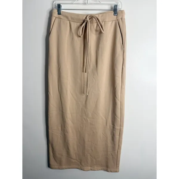The Drop Taupe Knit Maxi Sweater Skirt Drawstring Waist Pockets Casual Large - Image 2
