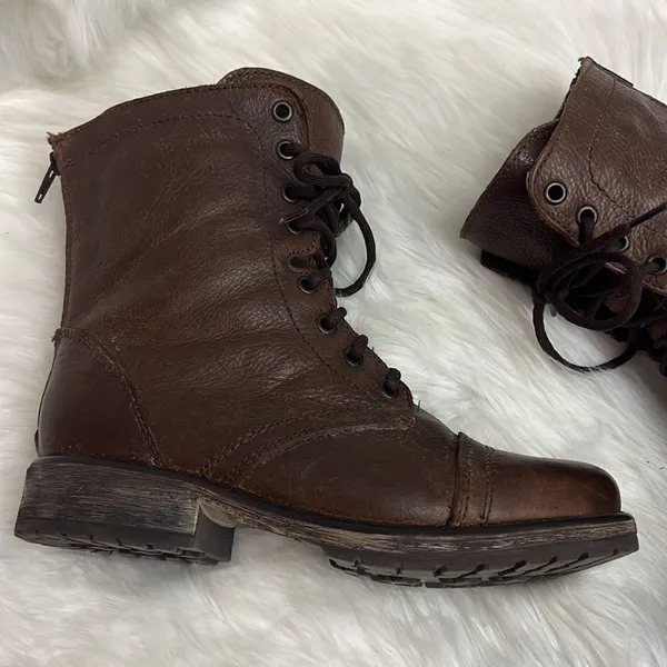 Steve Madden Brown Leather Fame Military‎ Style Boots Fisherman Core B19B - Image 5