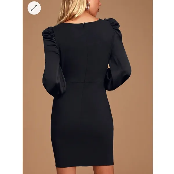 Lulus Longtime Crush Black Puff Shoulder Long Sleeve Mini Dress W1187 Sz S - Image 3