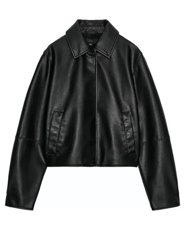 Zara Black Faux Leather Jacket - Image 7