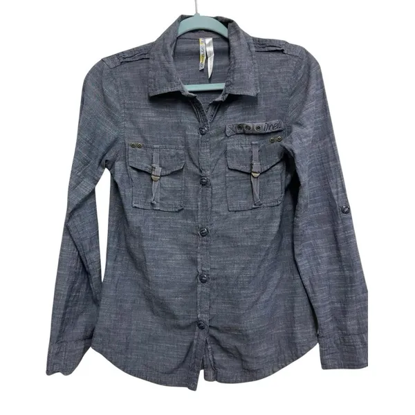 O'Neill Button Down Shirt Small Blue Tab Sleeve‎ Utility Casual Lightweight - Image 2