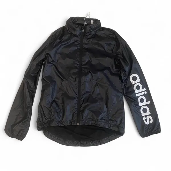 Adidas Women's Linear Windbreaker W/Hoodie, Rain Jacket, Full Zip, Black Size XS - Image 4