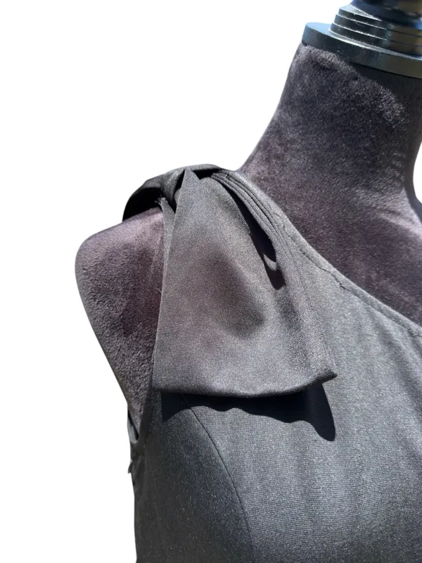 NWOT JASAMBAC Black One Shoulder Bow A-Line Cocktail Dress‎ with Pockets Size L - Image 6