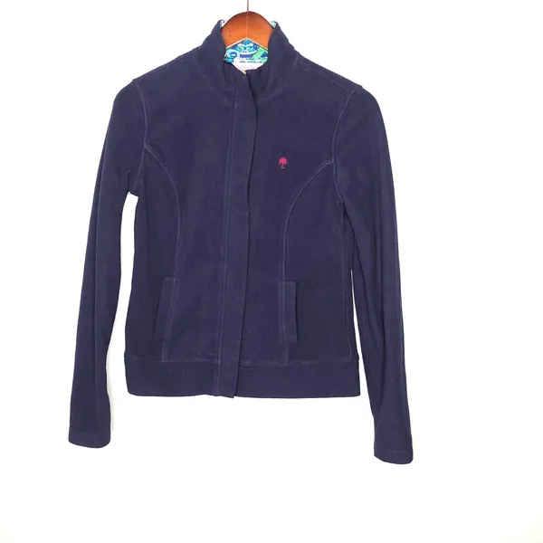 Lilly Pulitzer navy blue full zip up fleece jacket pockets preppy collar small - Image 2
