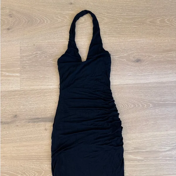 NIA Maxi Dress Halter Neck Ruched Size XS Black - Image 2