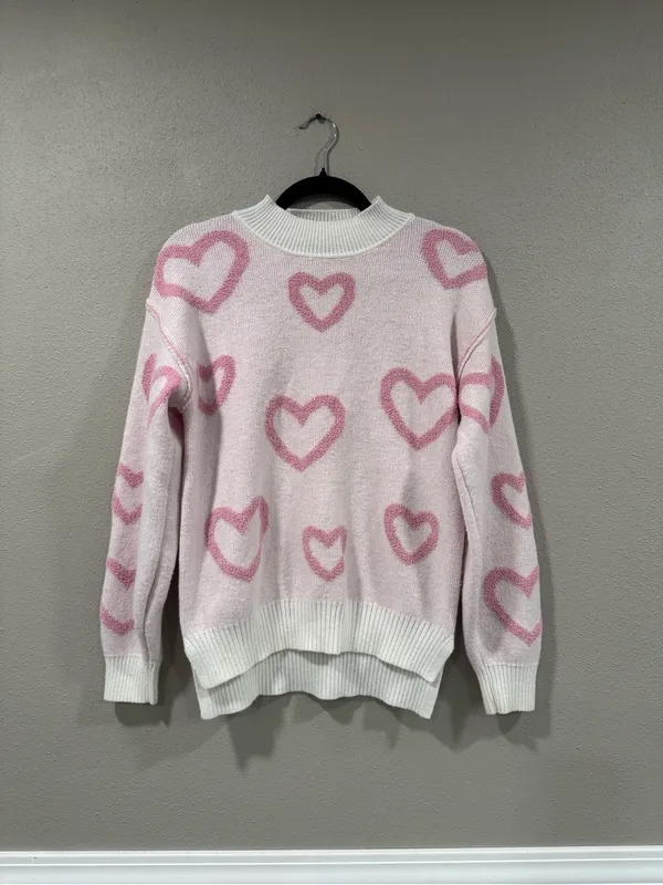 Women's Pink Heart Crewneck Sweater - Image 2