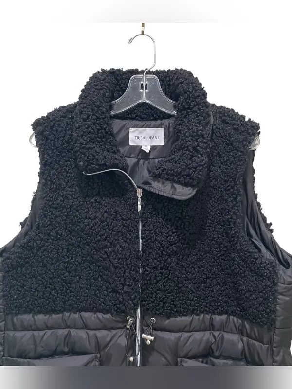 Tribal Jeans Breckenridge Sherpa Puffer Vest Black Womens Size Large Zip Up - Image 3
