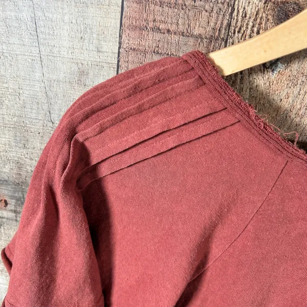 Bohme Rust Red Cotton Blend Pleated Flutter Sleeve Boho Blouse Top Small S - Image 7