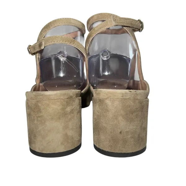 J. Crew‎ Millie Ankle Strap Heels Pumps Suede Shoe Khaki Beige Size 8 Open Back - Image 4